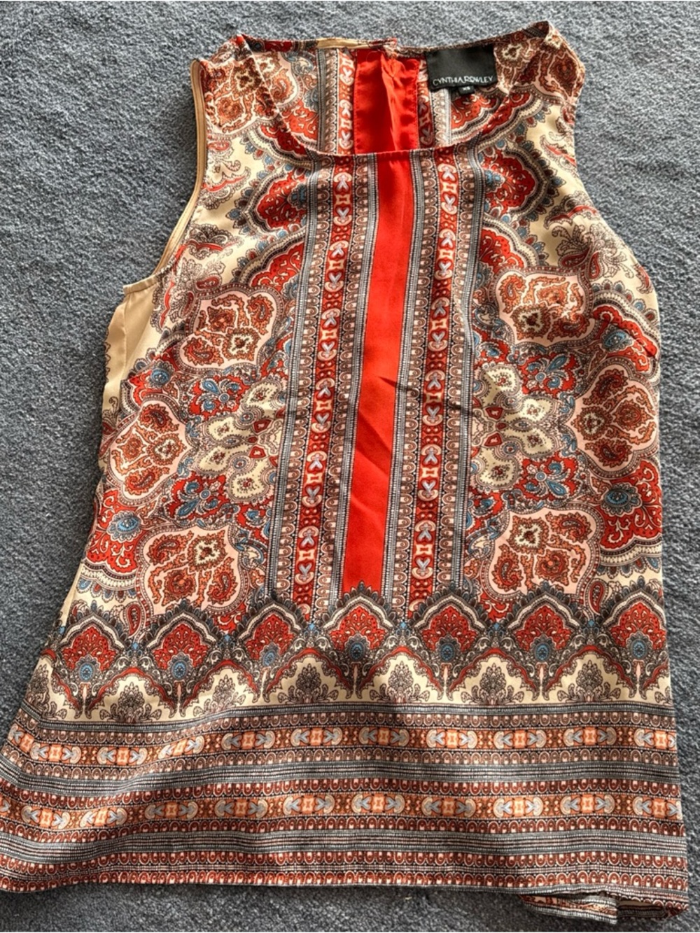 Cynthia Rowley Paisley Sleeveless Blouse in Red & Cream XS Button Back Chic Boho